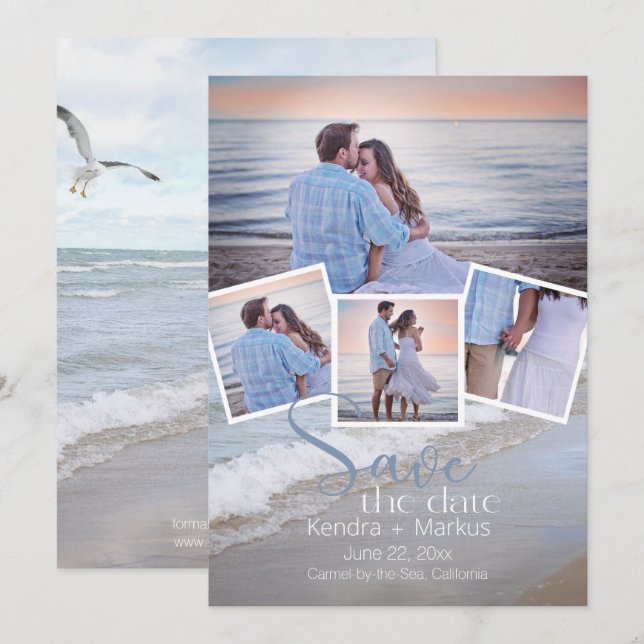 Moderne 4 Fotocollage Typografie Save the Date Einladung (Vorne/Hinten)