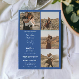 Moderne 4 Fotos elegante Drehbuch Hochzeit weiß bl Einladung