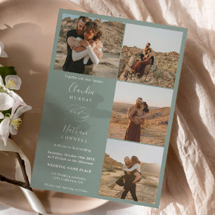 Moderne 4 Fotos elegante Drehbuch Hochzeit Weiß Einladung