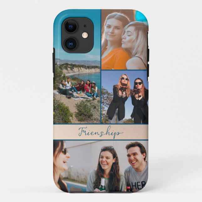 Moderne 4 Fotos Freunde Collage iPhone Case (Rückseite)