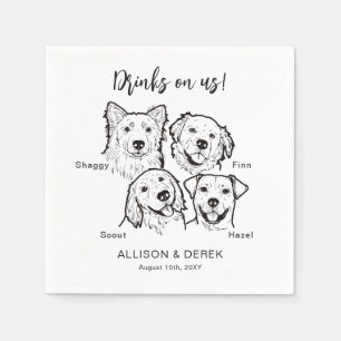 Moderne 4 Hunde trinken auf Haustier Hund Hochzeit Serviette
