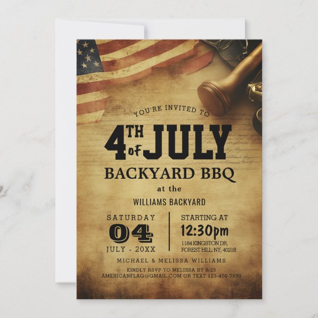 Moderne 4. Juli Backyard GRILLEN I Rustikal Einladung (Vorderseite)