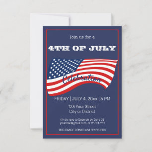 Moderne 4. Juli Red White und Blue US Flag Einladung