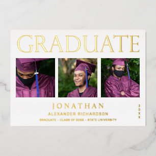 Moderne 4 Photo Foil Faire-part de graduation Blan