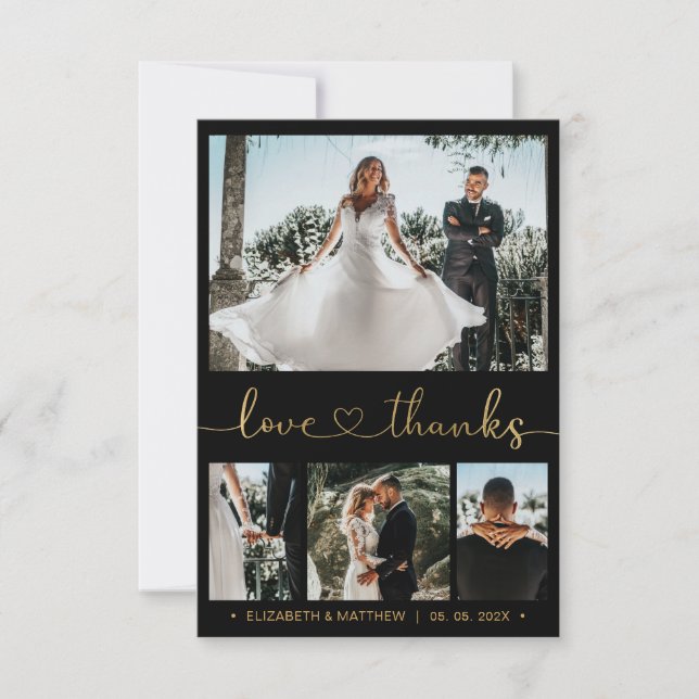 Moderne 4 Photo Gold Heart Script Mariage Merci (Devant)