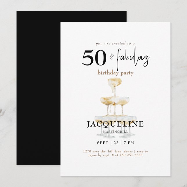 Moderne 50 & fabelhafte Black Birthday Party Einladung (Vorne/Hinten)