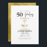 Moderne 50 & fabelhafte Champagner Geburtstagspart Einladung<br><div class="desc">Black and Gold 50 & fabelhafte Geburtstagsparty Einladung. Modern. Champagner. Gold und schwarz hinten. Glam.</div>