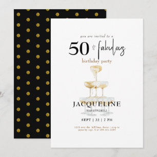Moderne 50 & Fabelhafte Schwarze Glamour-Geburtsta Einladung