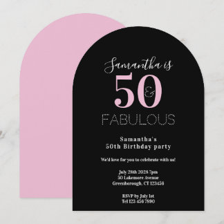 Moderne 50 Fabulous 50. Geburtstagsfeier Schwarz R Einladung