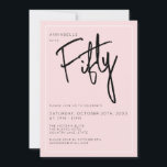 Moderne 50. Fünfzigste Geburtstagsparty in Pink Einladung<br><div class="desc">Moderne 50. Geburtstagseinladung in Rosa mit schwarzer Schrift/Typografie. Die passenden Artikel und das Party sind ebenfalls verfügbar. Bitte nutzen Sie den unten stehenden Button für die Nachricht,  um weitere Anpassungen und spezielle Anfragen zu erhalten. © Zoe Chapman Design</div>