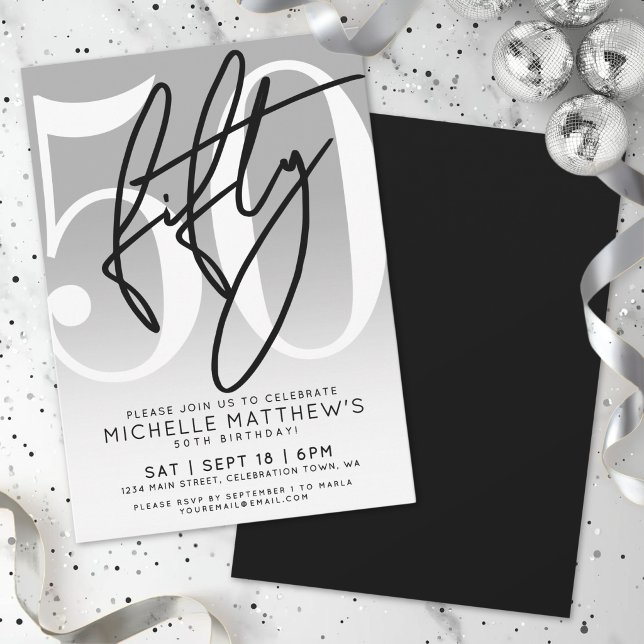 Moderne 50. Geburtstagsfeier Einladung (Modern 50th Birthday Party Invitation)