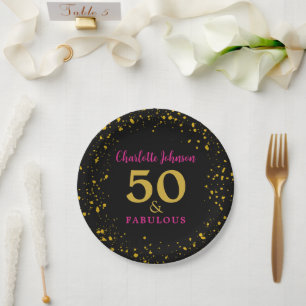 Moderne 50. Geburtstagsfeier Pink Schwarz Gold Pappteller