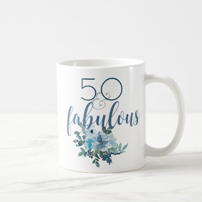 Moderne 50 und fabelhafte blaue Flora Wasserfarbe Kaffeetasse (Rechts)