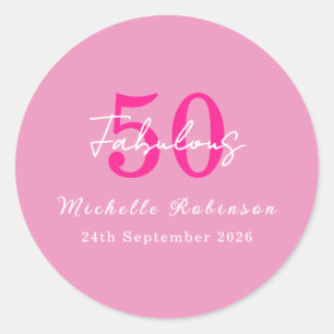 Moderne 50 und fantastische rosa 50. Geburtstagsfe Runder Aufkleber