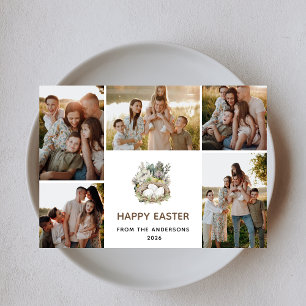 Moderne 5-Foto-Collage Frohe Ostern Nest Familie Feiertagskarte