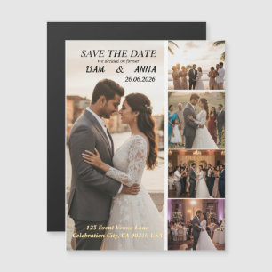 Moderne 5-Foto-Hochzeit 'Save the Date'-Karte Magneteinladung