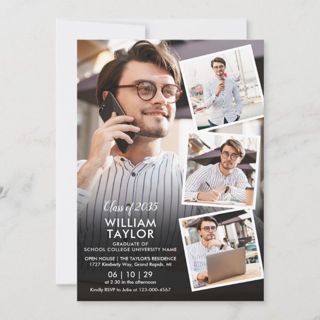 Moderne 5 Fotocollage Graduation Party Einladung (Vorderseite)