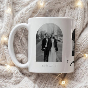 Moderne 5-Jahres-Hochzeit 3-Foto-Brautpaar Kaffeetasse
