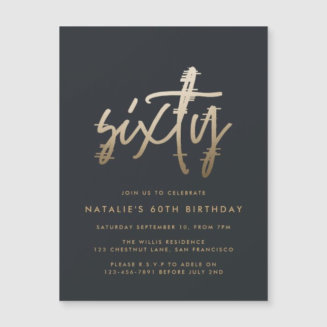 Moderne 60. Geburtstag einfach, stilvoll und elega Magneteinladung (Vorderseite)