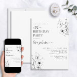Moderne 60. Geburtstagsskripte Schwarz-weiß Floral Einladung<br><div class="desc">Feiern Sie sechzig wunderbare Jahre mit einer zeitlosen und modernen 60. Geburtstag Script Schwarz-weiße Floral Einladung! Dieses elegante Design ist die perfekte Wahl für jede 60-jährige Feier, mit delikaten Schwarz-Weiß-Wildblume Linie Kunst, um den Ton für Ihren besondere Anlass Set. Personalisieren Sie Ihre Geburtstagsparty-Details mit moderner handgeschriebener Kalligraphie, damit jeder weiß,...</div>