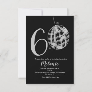 Moderne 60er Schrift fett schwarzer Disco-Glitter- Einladung