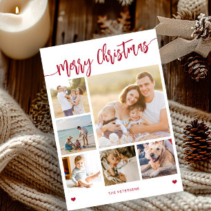 Moderne 6-Foto-Collage Frohe Weihnachten rot weiß