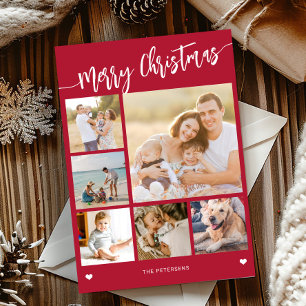 Moderne 6-Foto-Collage Frohe Weihnachten rot weiß