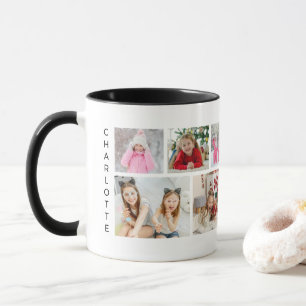 Moderne 6-Foto-Collage Personalisierter Name Tasse