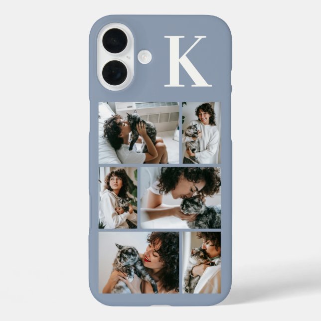 Moderne 6 Tier-Foto Staubblau iPhone 16 Plus Hülle (Rückseite)