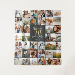 Moderne 70. Geburtstags-Multi-Foto-Schrift Wandteppich