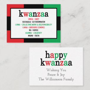 Moderne 7 Prinzipien Grün Rot Schwarz Kwanzaa Visitenkarte