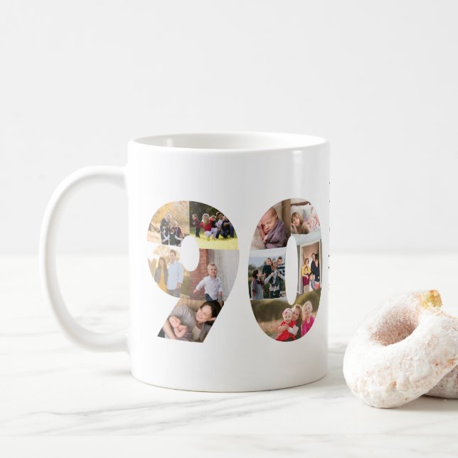 Moderne 90. Nummer Foto Collage Custom Gruß Kaffeetasse (Mit Donut)