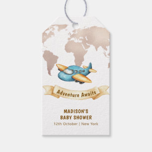 Moderne Abenteuer Weltkarte Flugzeug Baby Shower Geschenkanhänger