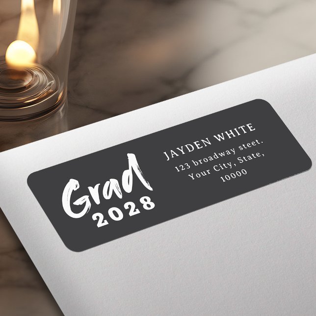 Moderne Abschluss-Adresse für das Script-Foto (Modern Brush Script Photo Graduation Address Label)