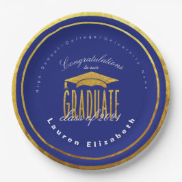 Moderne Abschluss Blue Gold Imitats Foil Paper Pla Pappteller