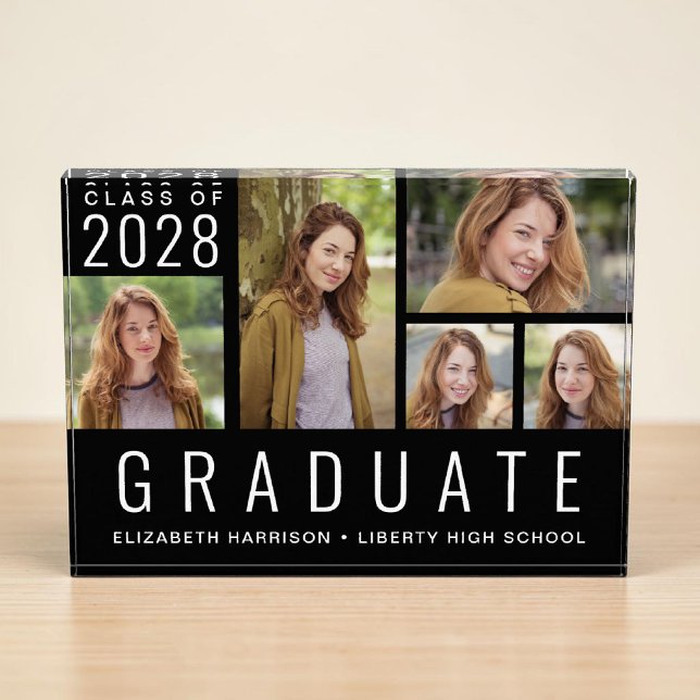 Moderne Abschluss FotoCollage Black Fotoblock (Modern Graduation Photo Collage Block)