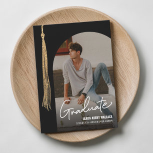 Moderne Abschluss-Fotografie Schwarz & Gold Quaste Ankündigung