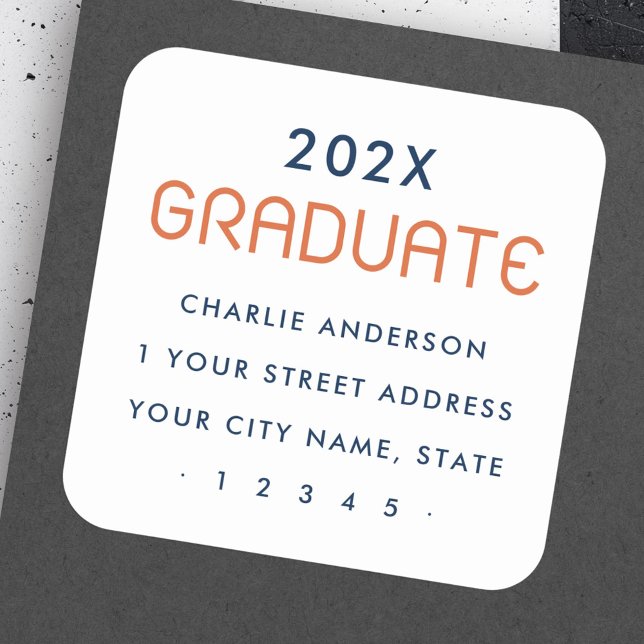 Moderne Abschluss Jahr Hochschulabsolventen Rückse Quadratischer Aufkleber (Modern graduation year graduate return address square sticker)