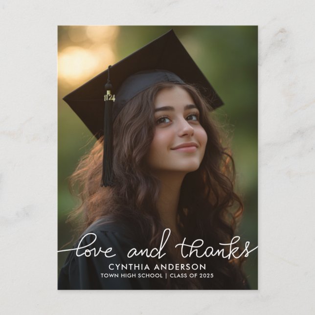 Moderne Abschluss Liebe und dank Script Foto Postkarte (Vorderseite)