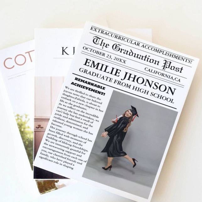 Moderne Abschluss Newspaper High School Einladung (Von Creator hochgeladen)