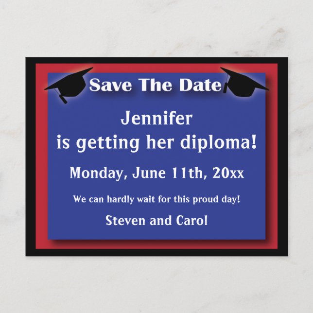 Moderne Abschluss Save the Date Card Ankündigungspostkarte (Vorderseite)