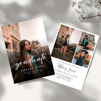 Moderne Abschluss White Script 4 Fotos Abschluss  Einladung