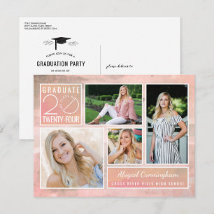 Moderne Abschlussfeier 4 Fotos Blush Wasserfarben Postkarte