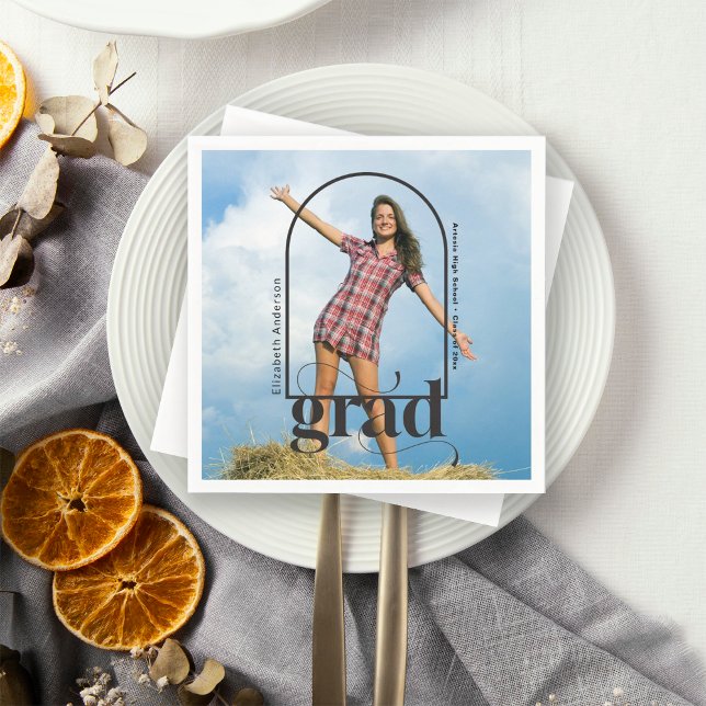 Moderne Abschlussfeier Schwarz Typografie Foto  Serviette (Von Creator hochgeladen)