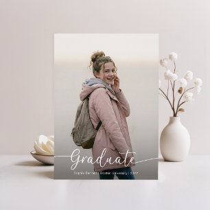 Moderne Abschlussfoto-Schrift Rosa Schleife Abitur Dankeskarte