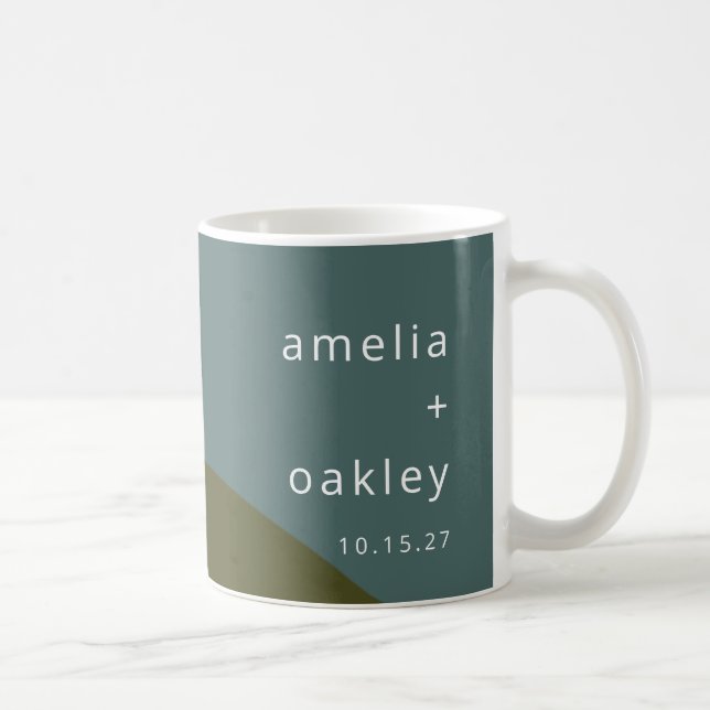 Moderne Abstrakt Art Green Sage Aquamarine Hochzei Kaffeetasse (Rechts)