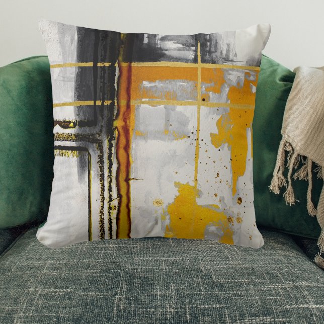 Moderne Abstrakt Black Gold Luxus Chic Wasserfarbe Kissen (Von Creator hochgeladen)