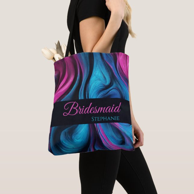 Moderne Abstrakt-blau- und rosa-Bridesmaid- Tasche (Von Nahem)