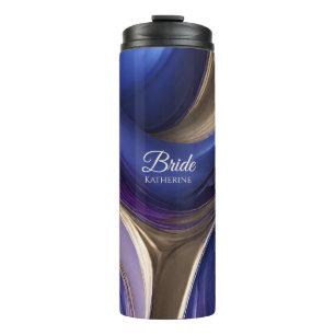 Moderne Abstrakt-blaue Lila Gold-Bride- Thermosbecher