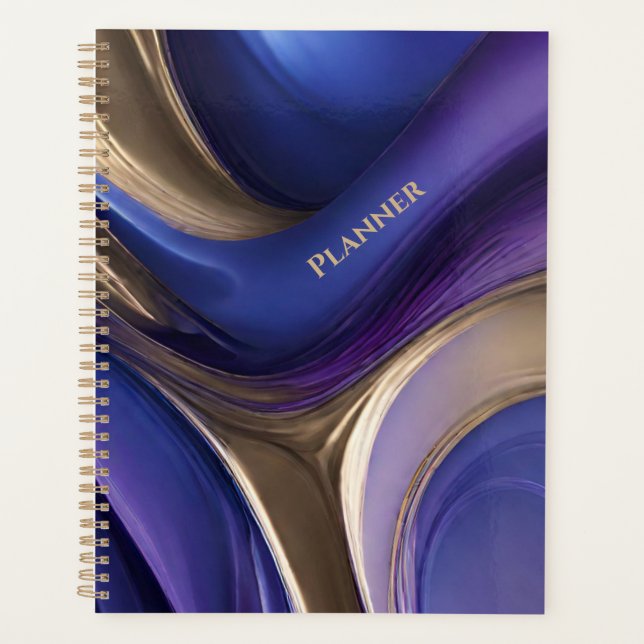 Moderne Abstrakt-blaue Lila- und Gold- Planer (Vorderseite)